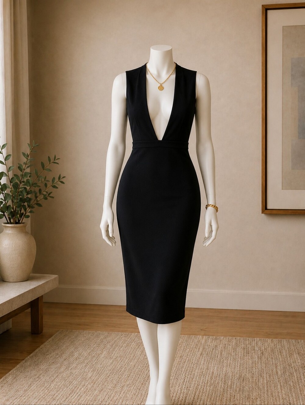 BCBGMAXAZRIA Oralie Dress NWT Black Ribbed Bandage V-Neck Cutout Bodycon Size M